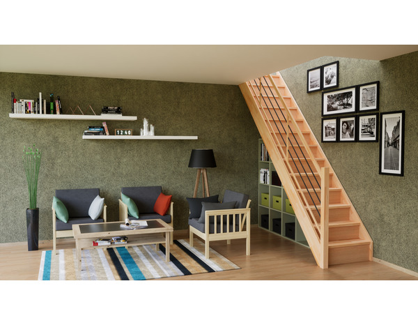 Escalier droit prémonté en hêtre couleur bois brut FINEAS - Brico Dépôt