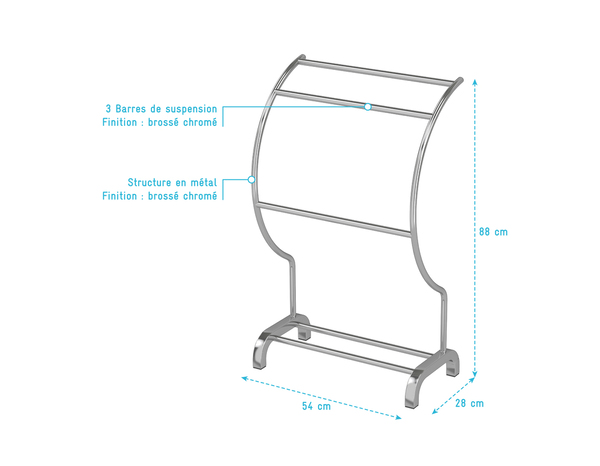 Porte serviettes "Ondule" P. 28 cm x H. 88 cm x l. 54 cm - Brico Dépôt