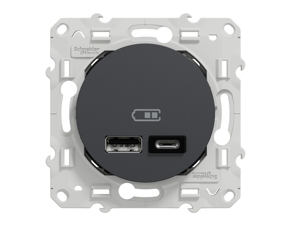 Prise chargeur double USB "Odace" anthracite - Type A+C - Brico Dépôt