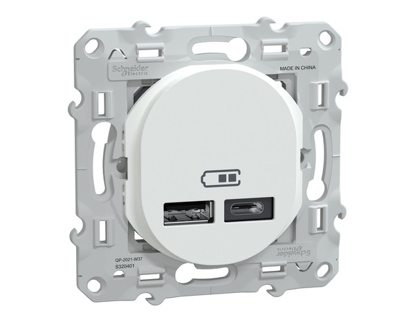 Prise chargeur double USB "Ovalis" blanc -  Type A+C - Brico Dépôt