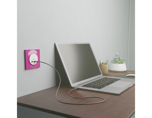 Prise chargeur double USB "Ovalis" blanc -  Type A+C - Brico Dépôt