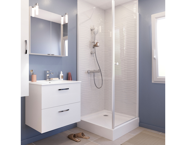 Porte de douche pivotante "Garian" l.80 cm en verre transparent - Brico Dépôt