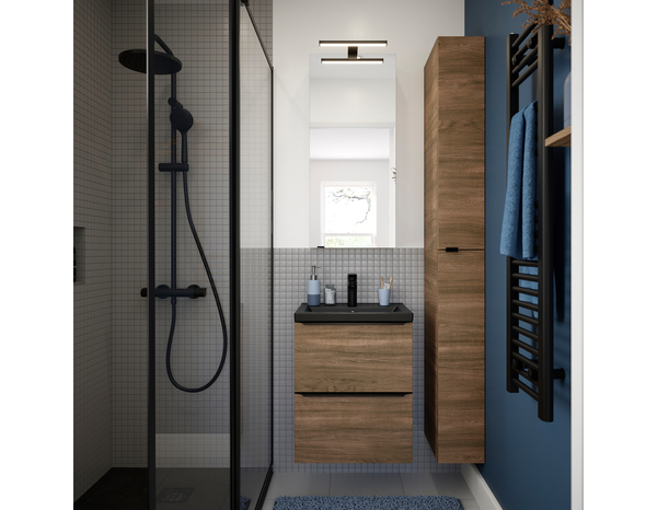 Meuble sous vasque à suspendre effet noyer "Idalie" L. 50 x H. 60 x P. 36 cm - Cooke and Lewis - Brico Dépôt