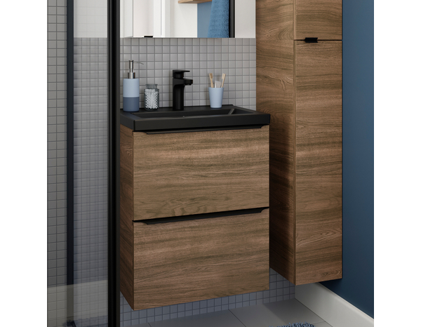 Meuble sous vasque à suspendre effet noyer "Idalie" L. 50 x H. 60 x P. 36 cm - Cooke and Lewis - Brico Dépôt