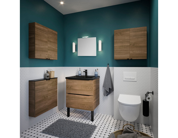 Meuble sous vasque à suspendre effet noyer "Idalie" L. 60 x H. 60 x P. 45 cm - Cooke and Lewis - Brico Dépôt