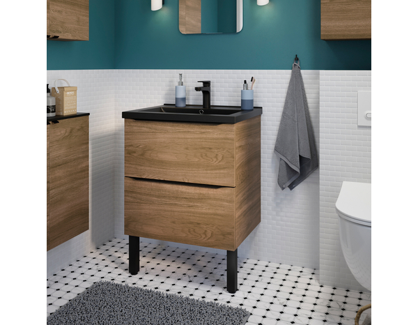 Meuble sous vasque à suspendre effet noyer "Idalie" L. 60 x H. 60 x P. 45 cm - Cooke and Lewis - Brico Dépôt