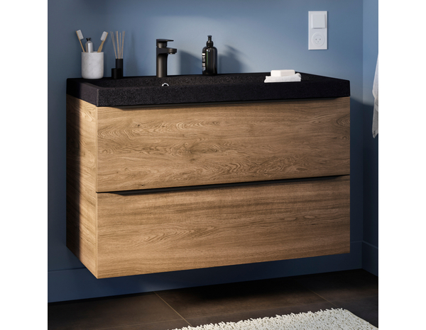 Meuble sous vasque à suspendre effet noyer "Idalie" L. 100 x H. 60 x P. 45 cm - Cooke and Lewis - Brico Dépôt