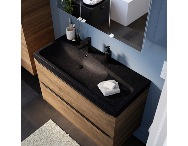 Meuble sous vasque à suspendre effet noyer "Idalie" L. 100 x H. 60 x P. 45 cm - Cooke and Lewis - Brico Dépôt