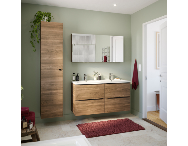 Meuble sous vasque double à suspendre effet noyer "Idalie" L. 120 x H. 60 x P. 45 cm - Cooke and Lewis - Brico Dépôt