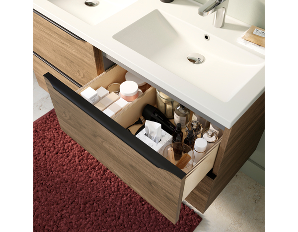 Meuble sous vasque double à suspendre effet noyer "Idalie" L. 120 x H. 60 x P. 45 cm - Cooke and Lewis - Brico Dépôt