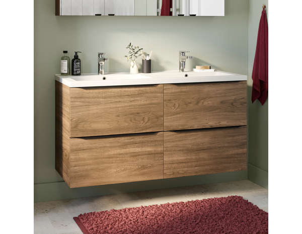 Meuble sous vasque double à suspendre effet noyer "Idalie" L. 120 x H. 60 x P. 45 cm - Cooke and Lewis - Brico Dépôt