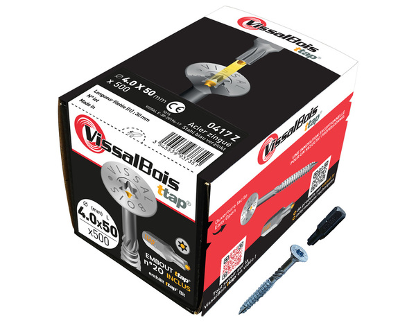 Boite de 500 vis à bois TTAP filet partiel ZN TX20 Ø 4,0 X 50 mm - Brico Dépôt