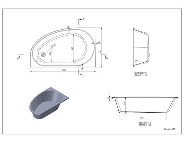Baignoire gain de place gauche "Caspia"  L. 150 x l. 90 cm - Brico Dépôt