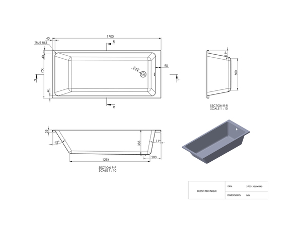 Baignoire droite NF "Ionas" L. 170 x l. 75 cm - Cooke and Lewis - Brico Dépôt