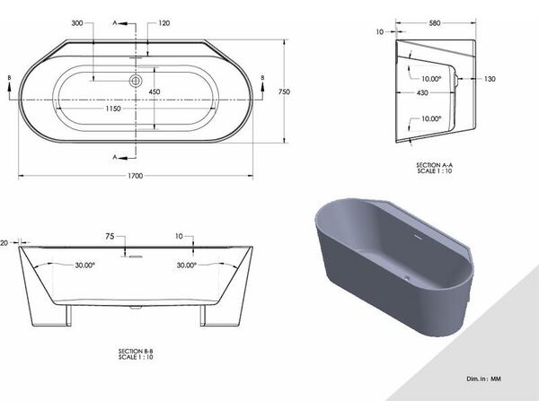 Baignoire semi-ilot "Belline" L. 170 x l. 75 cm - Cooke and Lewis - Brico Dépôt