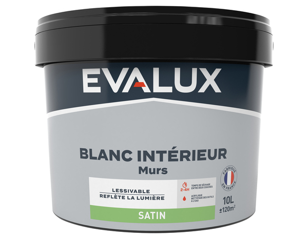 Peinture Blanche intérieure, murs Satin 10 L - Evalux - Brico Dépôt