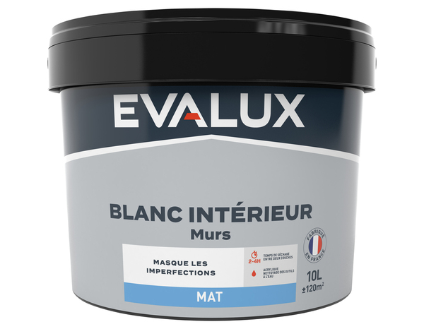 Peinture Blanche intérieure, murs Mat 10 L - Evalux - Brico Dépôt