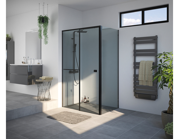 Porte de douche coulissante 120 cm noir mat verre fumé - Brico Dépôt