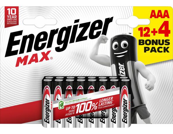 Lot de 12 + 4 piles Alcalines Max AAA/LR03 - Energizer - Brico Dépôt