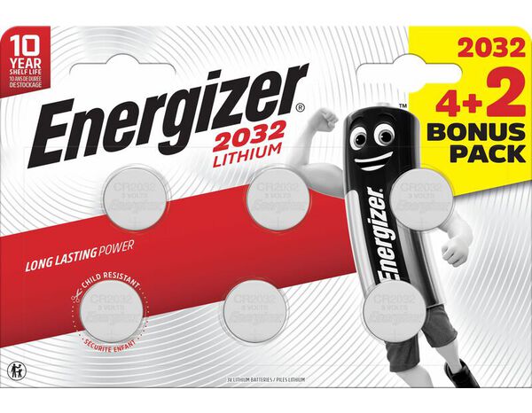 Lot de 4 + 2 boutons Lithium CR2032 - 3 volts - Energizer - Brico Dépôt
