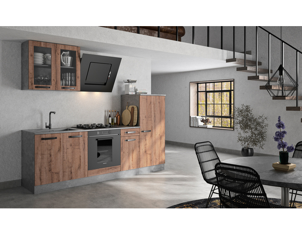 Cuisine en kit "Gina" imitation chêne vielli et béton texturé - L. 2,40 M - Brico Dépôt