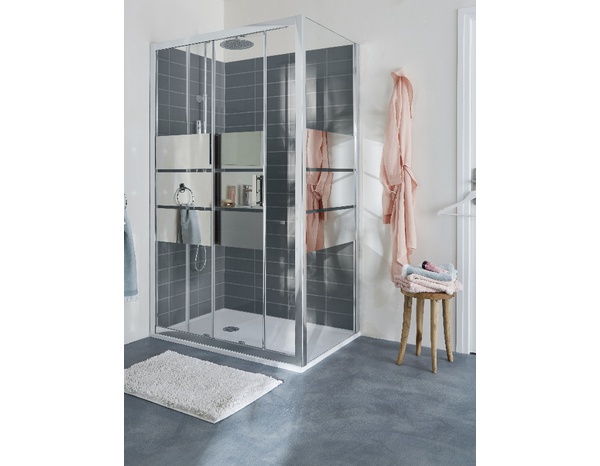 Porte de douche coulissante 2 volets "Beloya" l. 140cm en verre effet miroir - GoodHome - Brico Dépôt