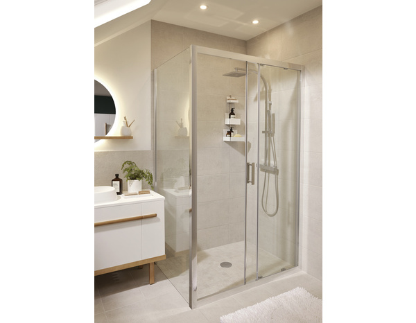 Porte de douche coulissante 2 volets "Beloya" l.120 cm en verre transparent - GoodHome - Brico Dépôt