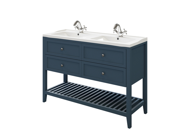 Meuble sous vasque double bleu "Perma" L. 120 x H. 80,6 x P. 45 cm - GoodHome - Brico Dépôt