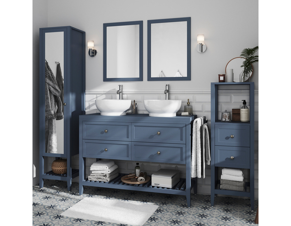 Meuble sous vasque double bleu "Perma" L. 120 x H. 80,6 x P. 45 cm - GoodHome - Brico Dépôt