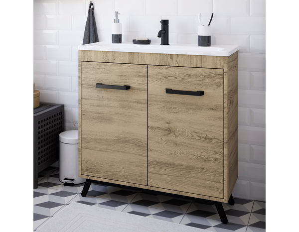 Meuble sous vasque bois "Ladoga"  L. 80 x H. 81 x P. 36 cm - Cooke and Lewis - Brico Dépôt