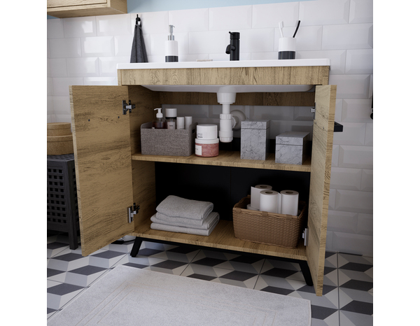 Meuble sous vasque bois "Ladoga"  L. 80 x H. 81 x P. 36 cm - Cooke and Lewis - Brico Dépôt
