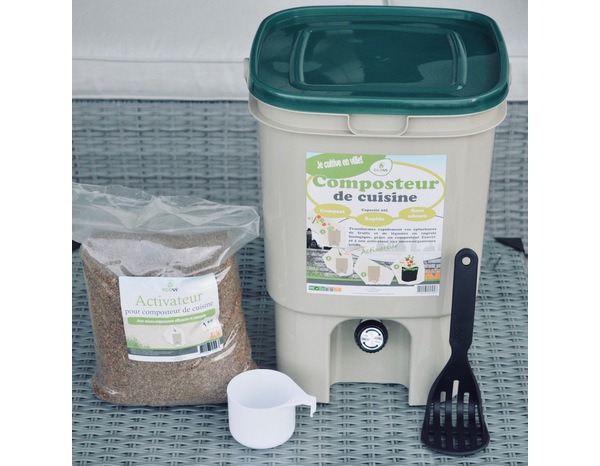 Composteur de cuisine gris 20 L - 30 x 30 x 40cm - Brico Dépôt