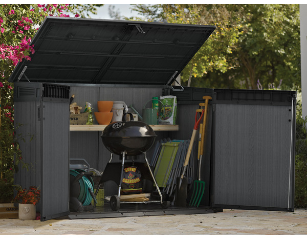 Coffre horizontal en polypropylène aspect bois naturel gris 2020 L "Cortina mega" - Keter - Brico Dépôt