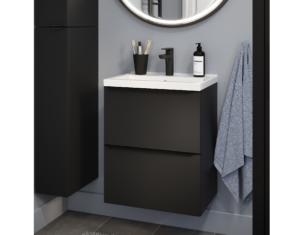 Meuble sous vasque à suspendre noir mat "Idalie" L. 50 x H. 60 x P. 36 cm - Cooke and Lewis - Brico Dépôt