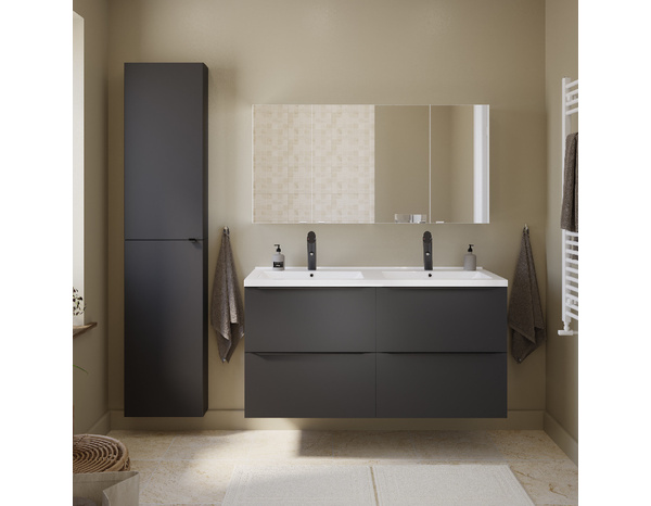 Meuble sous vasque double à suspendre noir mat "Idalie" L. 120 x H. 60 x P. 45 cm - Cooke and Lewis - Brico Dépôt