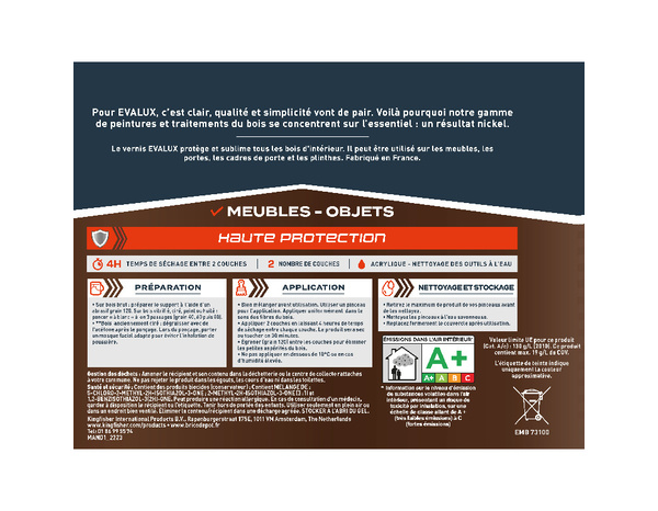 Vernis meuble incolore - 1 L satin - Evalux - Brico Dépôt