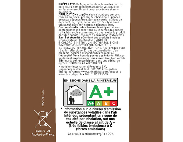 Pâte à bois chêne moyen 60g - Evalux - Brico Dépôt