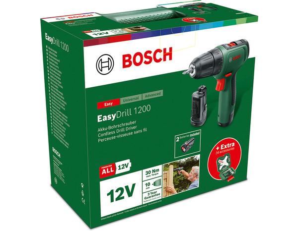 Perceuse visseuse Easydrill 1200 W + Batterie + 34 accessoires - Bosch - Brico Dépôt