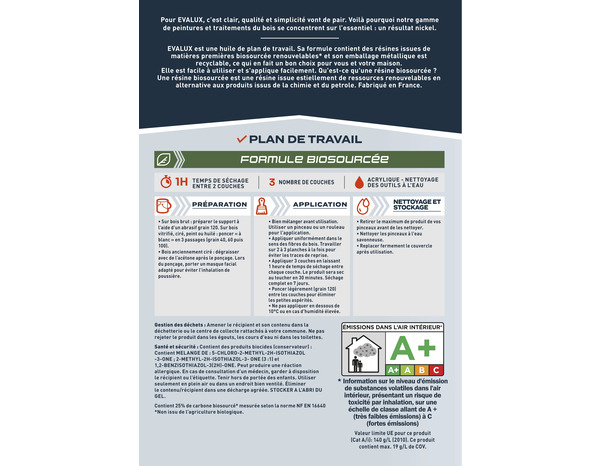 Huile plan de travail biosourcée 0,5 L mat - Evalux - Brico Dépôt