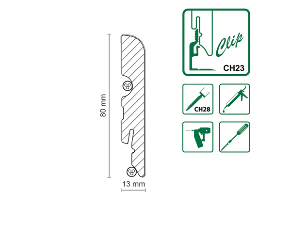 Plinthe à clipser "Cahuita" mat  effet bois blanc L. 220 x H. 8 cm x Ép. 13 mm - Cooke and Lewis - Brico Dépôt