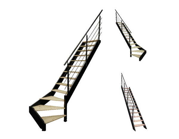 Escalier 1/4 tournant droit + rampe bois et métal "Sanson" - Brico Dépôt