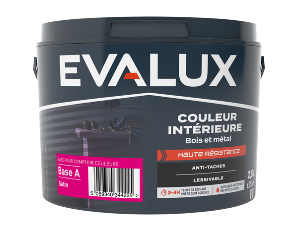Peinture bois métal intérieur Base A Satin 2,5 L - Evalux - Brico Dépôt