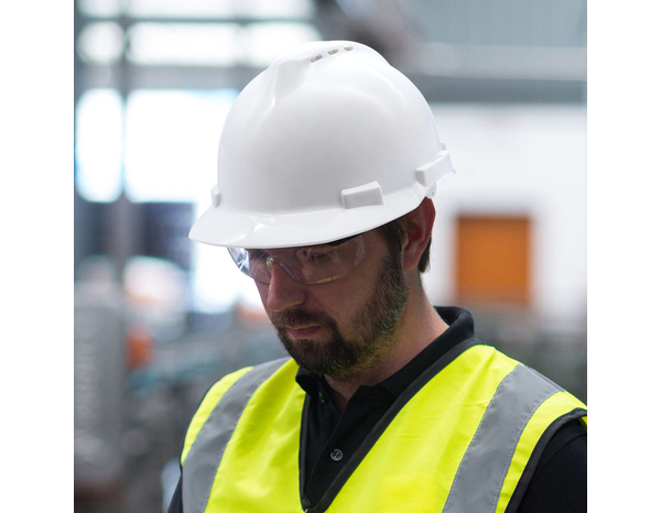 Casque de chantier blanc avec harnais réglable - Brico Dépôt