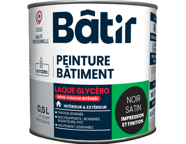 Peinture laque glycero multisupports 0,5 L - Noir satin - Brico Dépôt