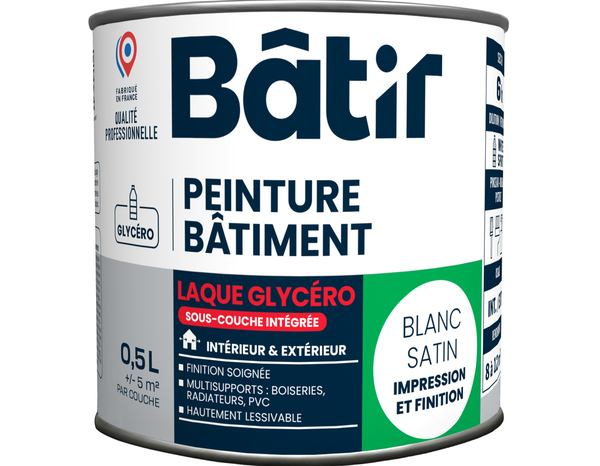 Peinture laque glycero multisupports 0,5 L - Blanc satin - Brico Dépôt