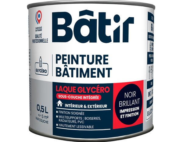 Peinture laque glycero multisupports 0,5 L - Noir Brillant - Brico Dépôt