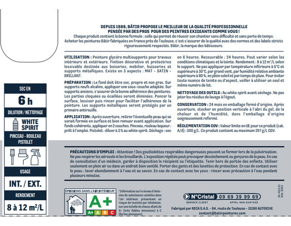 Peinture laque glycero multisupports 2,5 L - Blanc brillant - Brico Dépôt