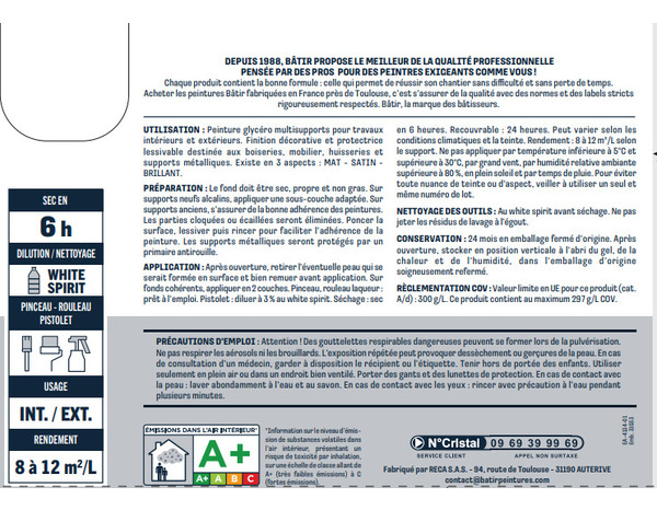 Peinture laque glycero multisupports 2,5 L - Blanc satin - Brico Dépôt