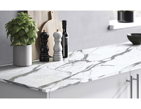 Plan de travail compact réversible marbre blanc et gris L. 3 mètres - Brico Dépôt