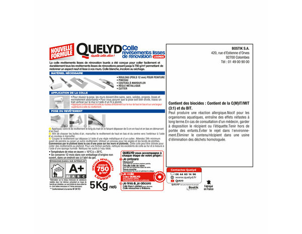 Colle pour revêtements lisses de rénovation lourds - 5kg - Quelyd - Brico Dépôt